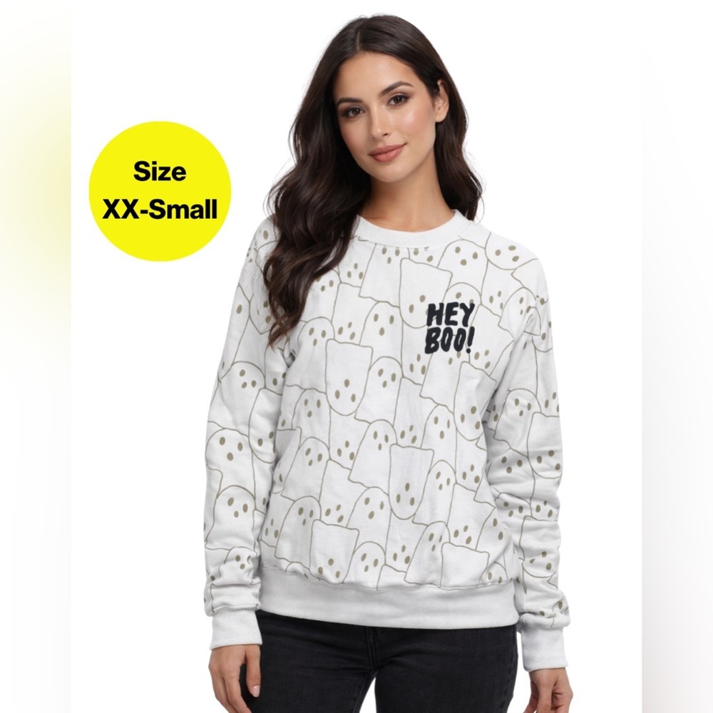 2/for $20 🪩 'HEY BOO’ Crewneck Ghost Fall Halloween Sweater (Women’s X-small 00)